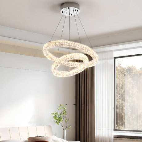 Nordic Ring Crystal Living Room White 2 Tiers Chandelier Image - 2