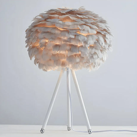 Nordic Romantic Feather Sphere Metal Tripod Table Lamp Image - 1