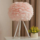 Nordic Romantic Feather Sphere Metal Tripod Table Lamp Image - 2