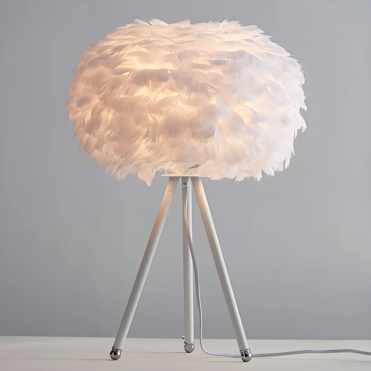 Nordic Romantic Feather Sphere Metal Tripod Table Lamp Image - 3