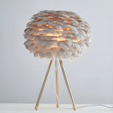 Nordic Romantic Feather Sphere Metal Tripod Table Lamp Image - 4