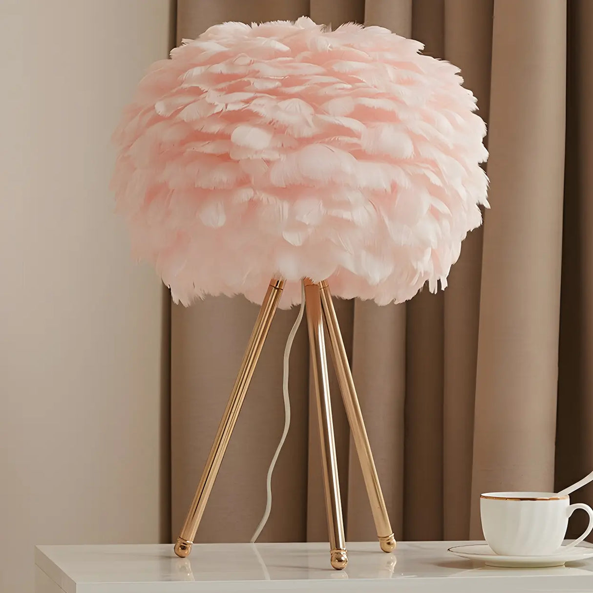 Nordic Romantic Feather Sphere Metal Tripod Table Lamp Image - 7