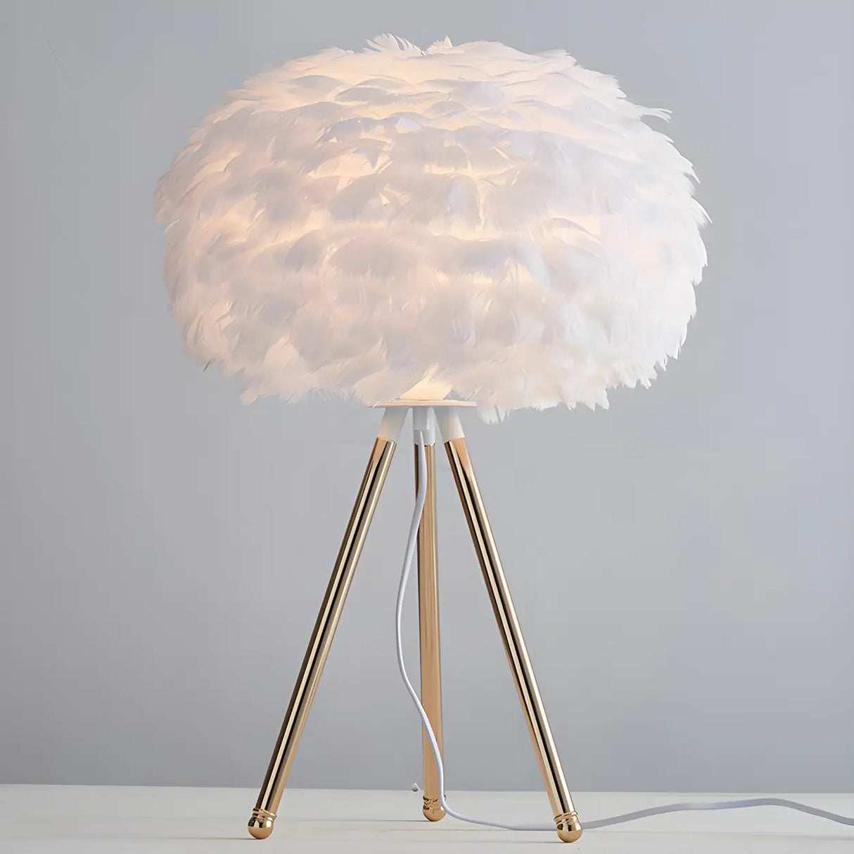 Nordic Romantic Feather Sphere Metal Tripod Table Lamp Image - 9