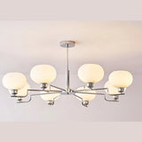 Nordic Round Ball Glass Living Room White 8-Light Chandelier Image - 15