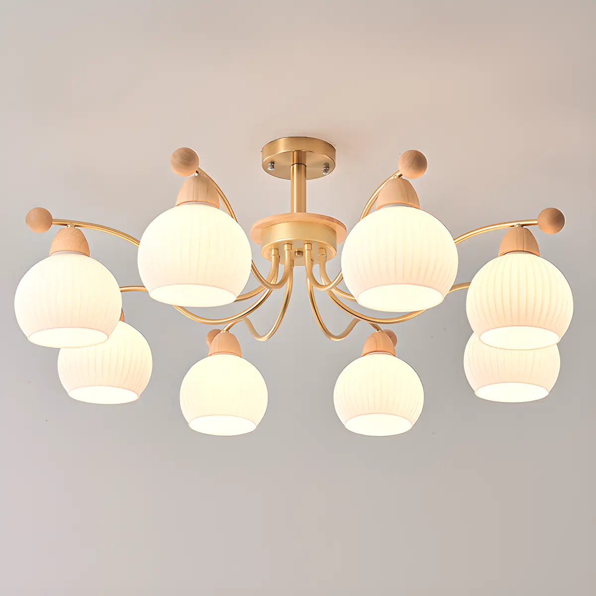 Nordic Round Ball Metal Living Room White 8-Bulb Chandelier Image - 10