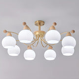 Nordic Round Ball Metal Living Room White 8-Bulb Chandelier Image - 5