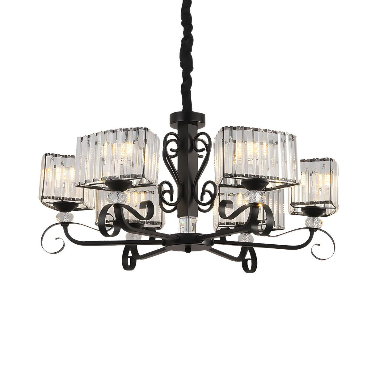 Nordic Round Black Prismatic Optical Crystal Iron Chandelier Image - 2