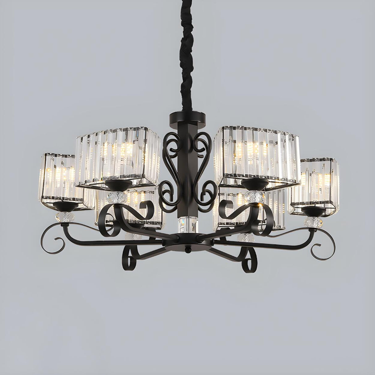 Nordic Round Black Prismatic Optical Crystal Iron Chandelier Image - 3