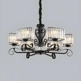 Nordic Round Black Prismatic Optical Crystal Iron Chandelier Image - 3