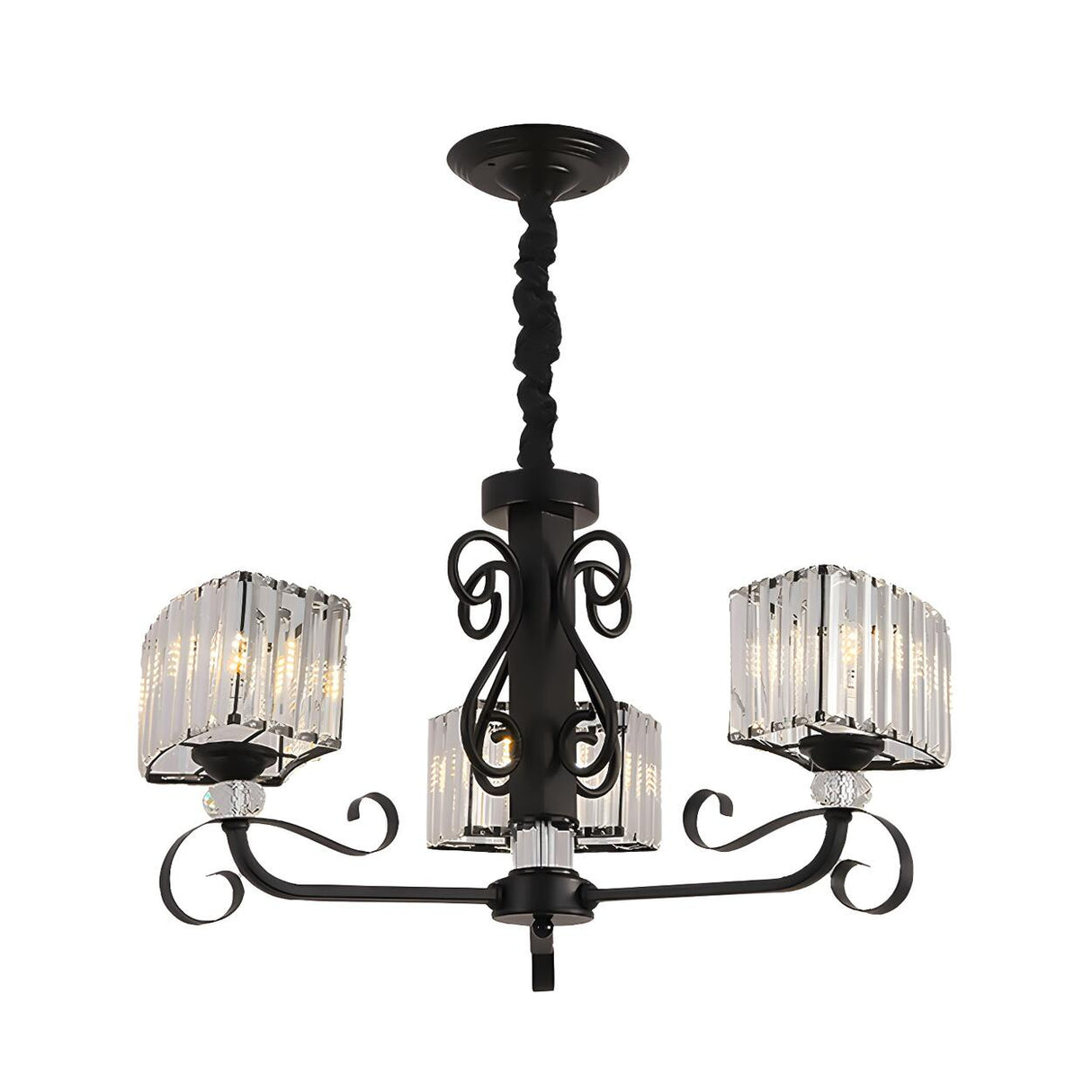 Nordic Round Black Prismatic Optical Crystal Iron Chandelier Image - 6