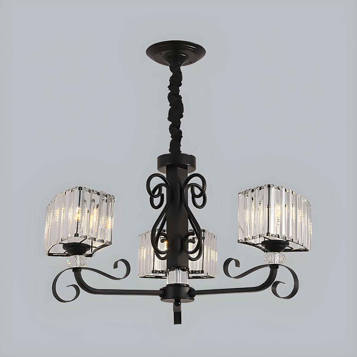 Nordic Round Black Prismatic Optical Crystal Iron Chandelier Image - 7