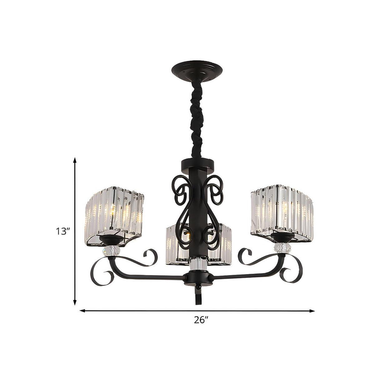 Nordic Round Black Prismatic Optical Crystal Iron Chandelier 