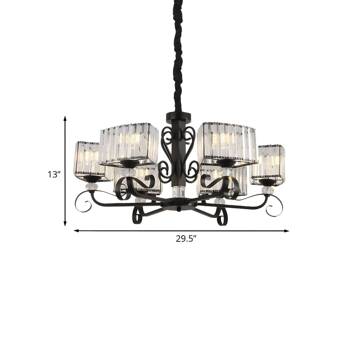 Nordic Round Black Prismatic Optical Crystal Iron Chandelier Image - 9