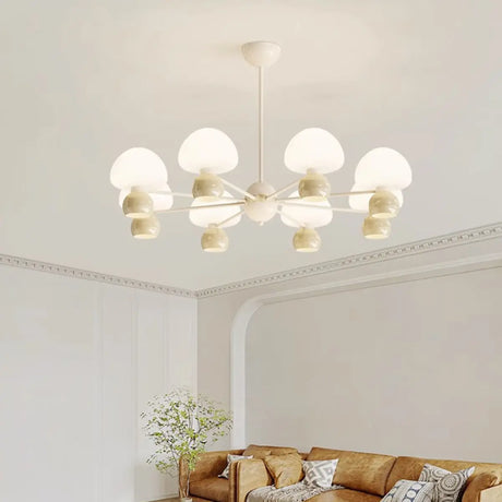 Nordic Round Mushroom Metal Living Room White Chandelier Image - 1