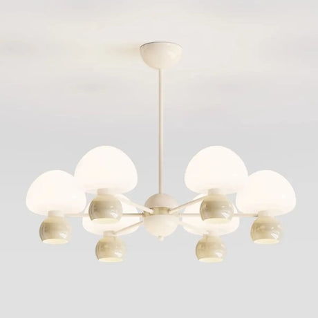 Nordic Round Mushroom Metal Living Room White Chandelier Image - 2