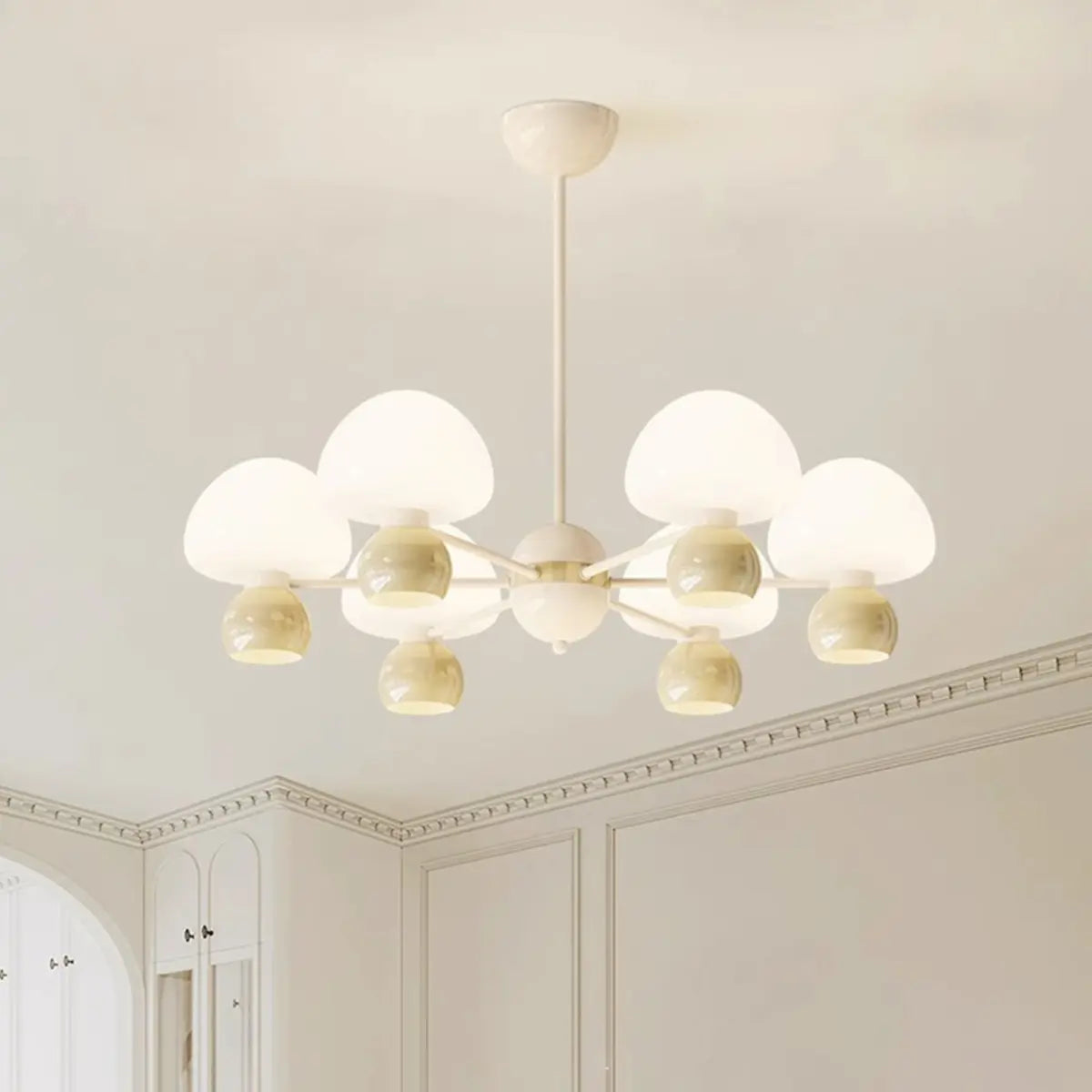 Nordic Round Mushroom Metal Living Room White Chandelier Image - 4