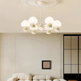 Nordic Round Mushroom Metal Living Room White Chandelier Image - 5