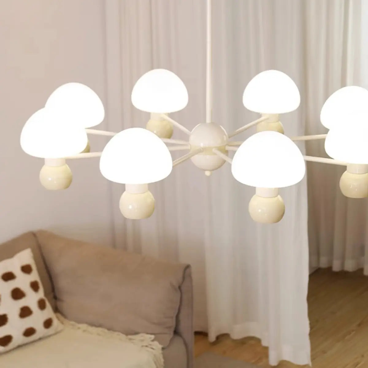 Nordic Round Mushroom Metal Living Room White Chandelier Image - 6