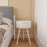 Nordic Round Wood Tripod Cream 1 Drawer Nightstand Image - 2