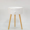 Nordic Round Wood Tripod Cream 1 Drawer Nightstand Image - 4