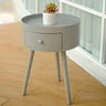 Nordic Round Wood Tripod Cream 1 Drawer Nightstand Image - 5