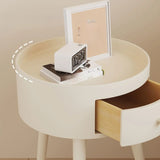 Nordic Round Wood Tripod Cream 1 Drawer Nightstand Image - 6