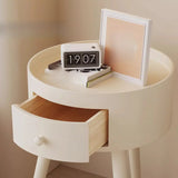 Nordic Round Wood Tripod Cream 1 Drawer Nightstand Image - 8