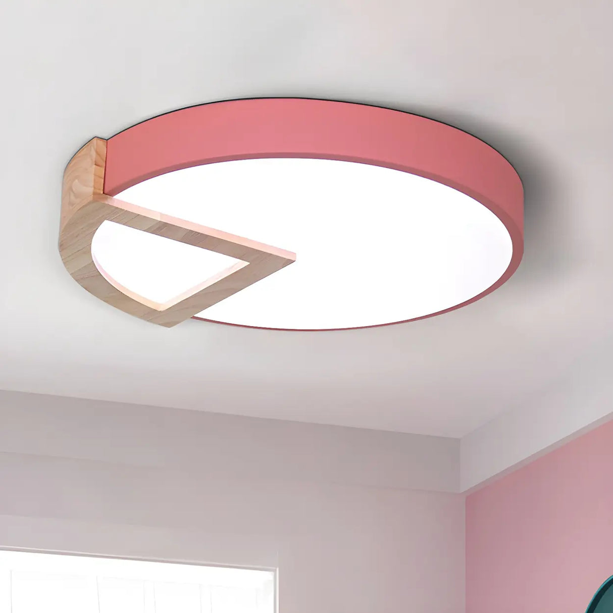 Nordic Round Wooden Sector LED Flush Mount Ceiling Lamp Image - 11