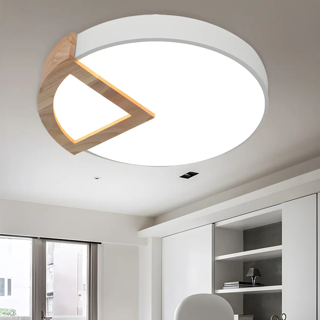 Nordic Round Wooden Sector LED Flush Mount Ceiling Lamp Image - 14