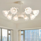 Nordic Rustic Round Floral Glass White Large Chandelier Image - 1