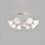 Nordic Rustic Round Floral Glass White Large Chandelier Image - 11