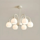 Nordic Rustic Round Floral Glass White Large Chandelier Image - 12