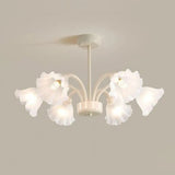 Nordic Rustic Round Floral Glass White Large Chandelier Image - 16