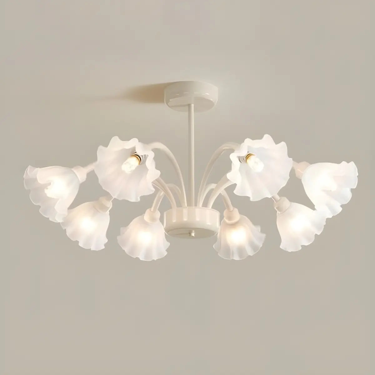 Nordic Rustic Round Floral Glass White Large Chandelier Image - 17