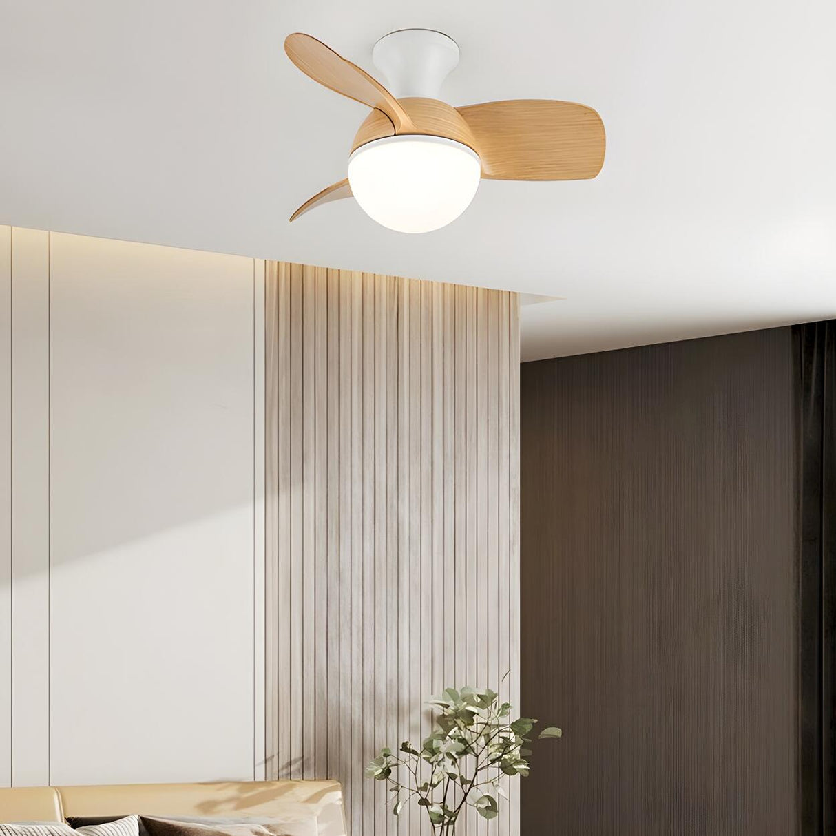 Nordic Simple 3-Blade Ball Shape Ceiling Fan with Light Image - 17