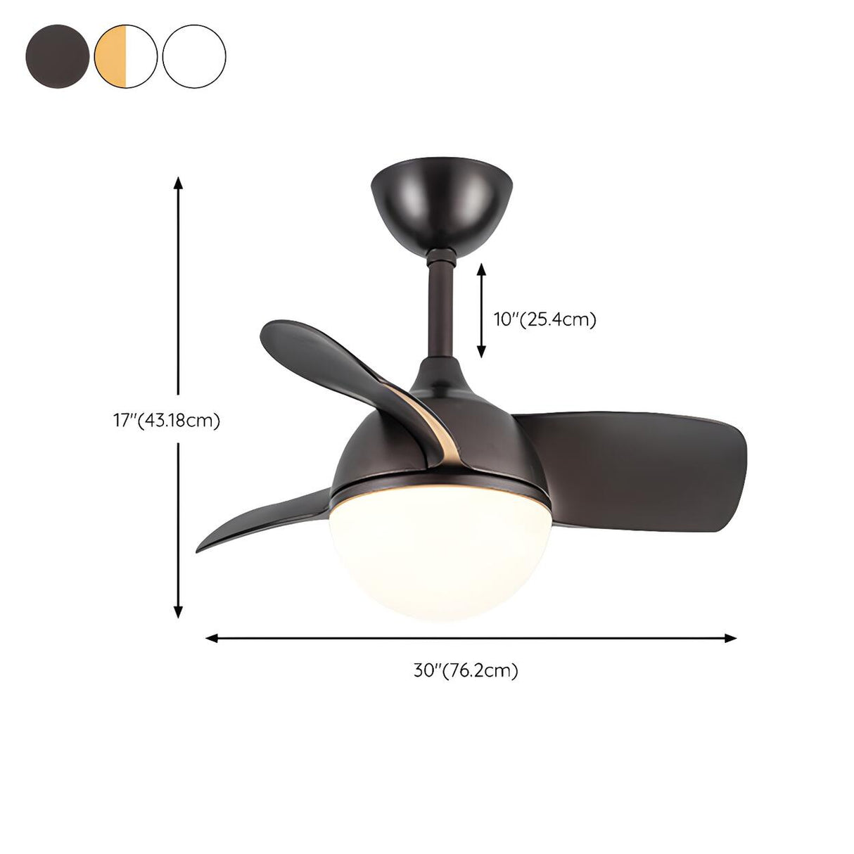 Nordic Simple 3-Blade Ball Shape Ceiling Fan with Light 