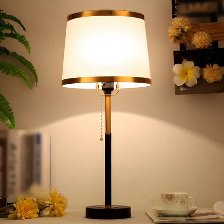 Nordic Simple Barrel Fabric Shade Metal Table Lamp Image - 1