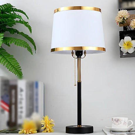 Nordic Simple Barrel Fabric Shade Metal Table Lamp Image - 2