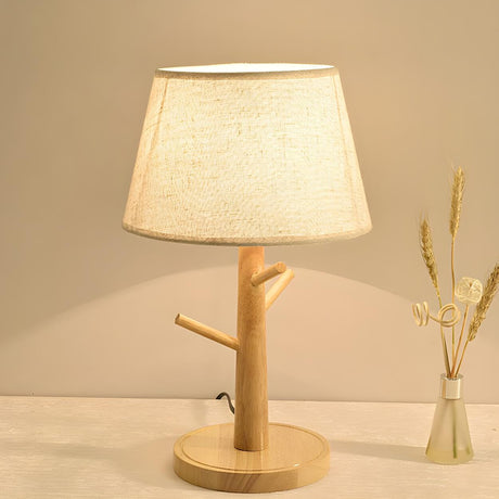 Nordic Simple Fabric Wooden Base Bedroom Table Lamp Image - 1