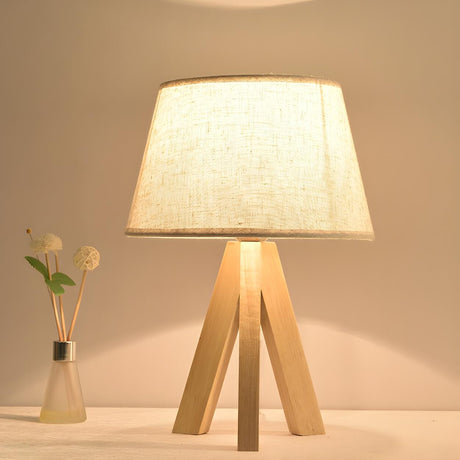 Nordic Simple Fabric Wooden Base Bedroom Table Lamp Image - 2