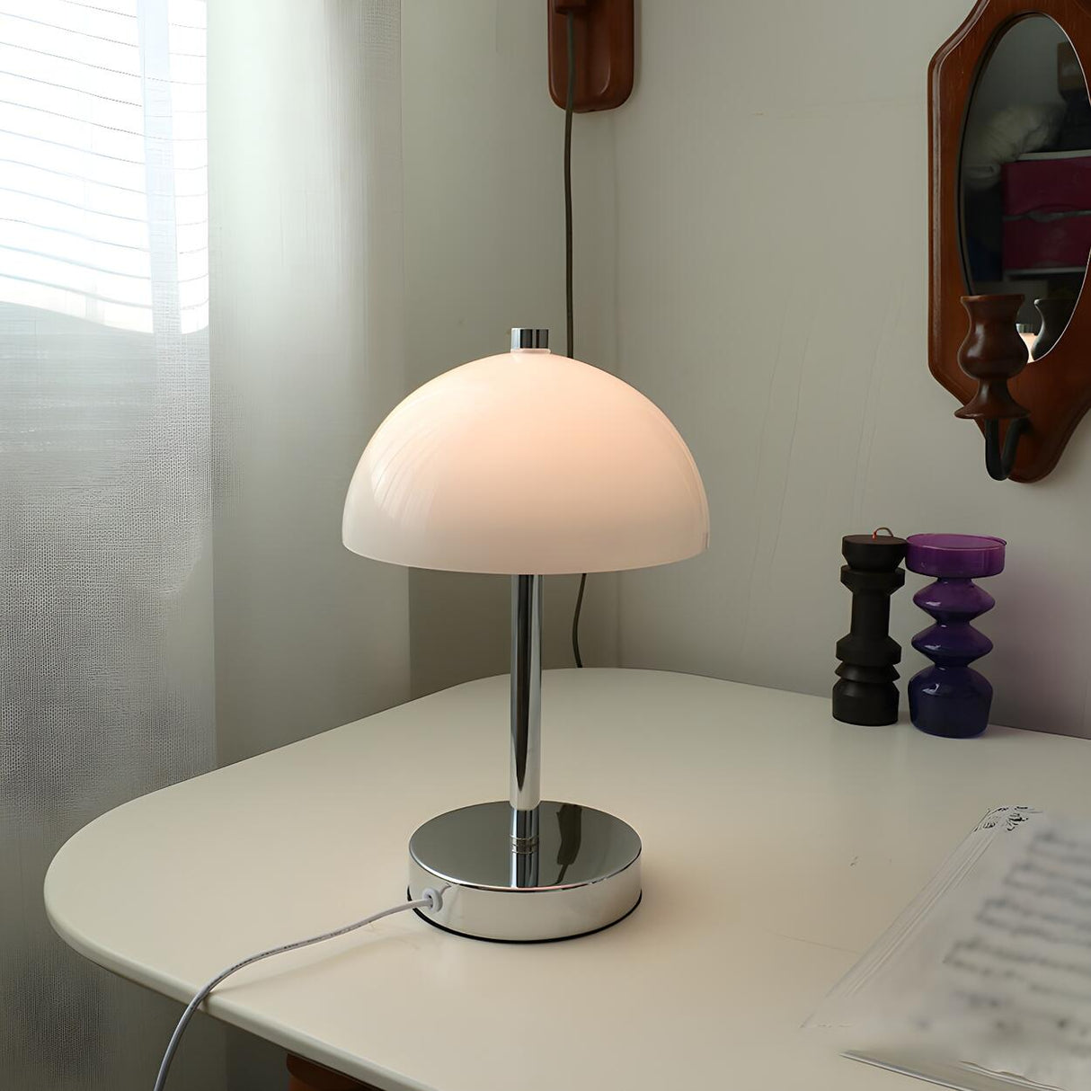 Nordic Simple Macaron Dome Glass Shade Metal Table Lamp Image - 4