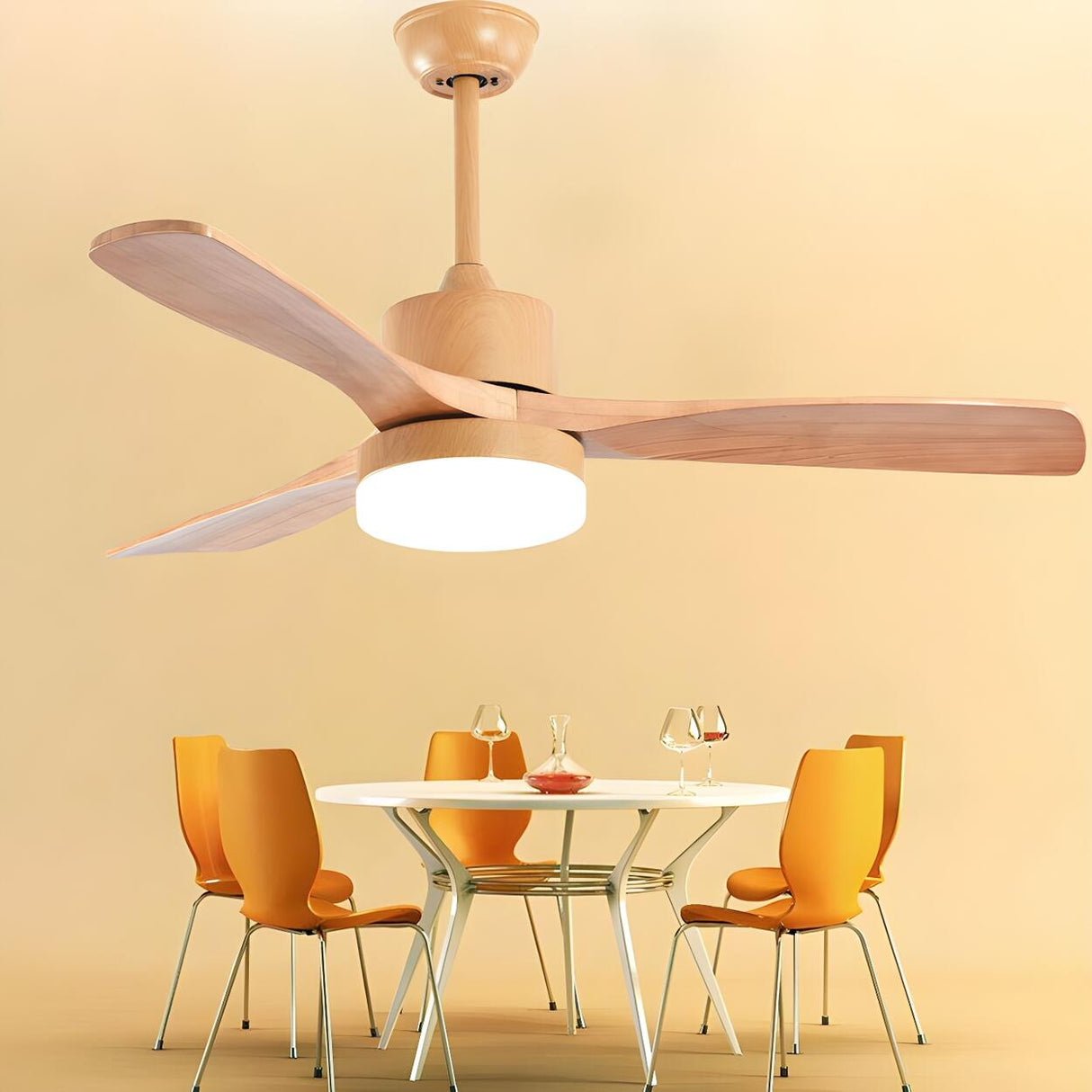 Nordic Simple Solid Wood 3-Blade Ceiling Fan with Light Image - 1