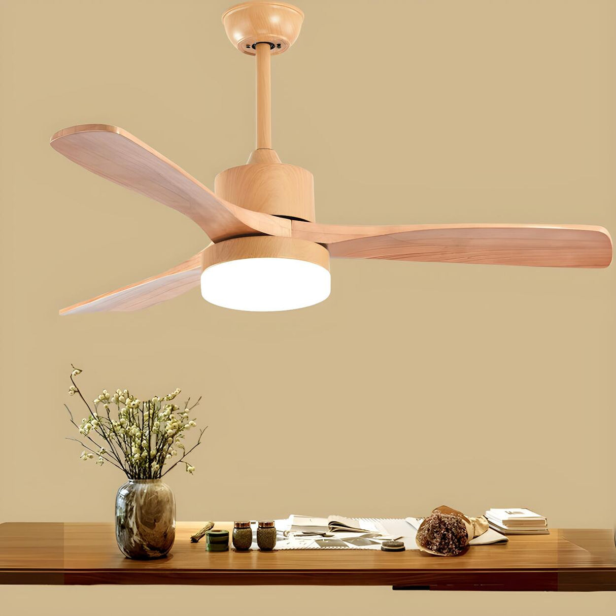 Nordic Simple Solid Wood 3-Blade Ceiling Fan with Light Image - 13