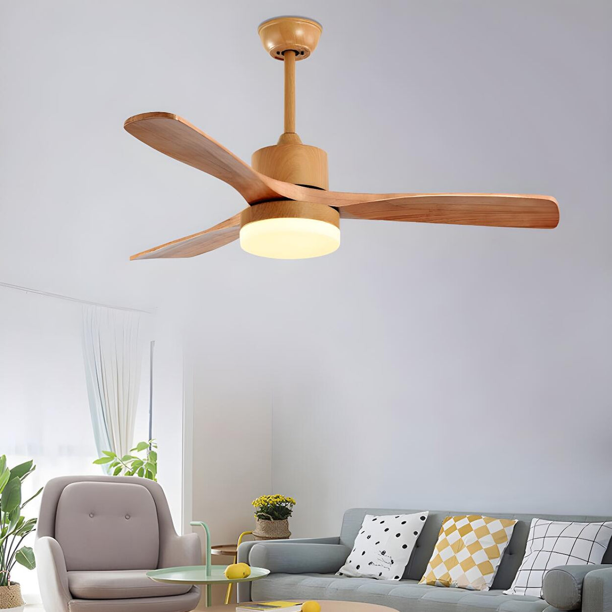 Nordic Simple Solid Wood 3-Blade Ceiling Fan with Light Image - 14