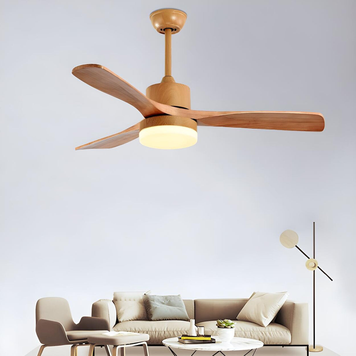 Nordic Simple Solid Wood 3-Blade Ceiling Fan with Light Image - 15