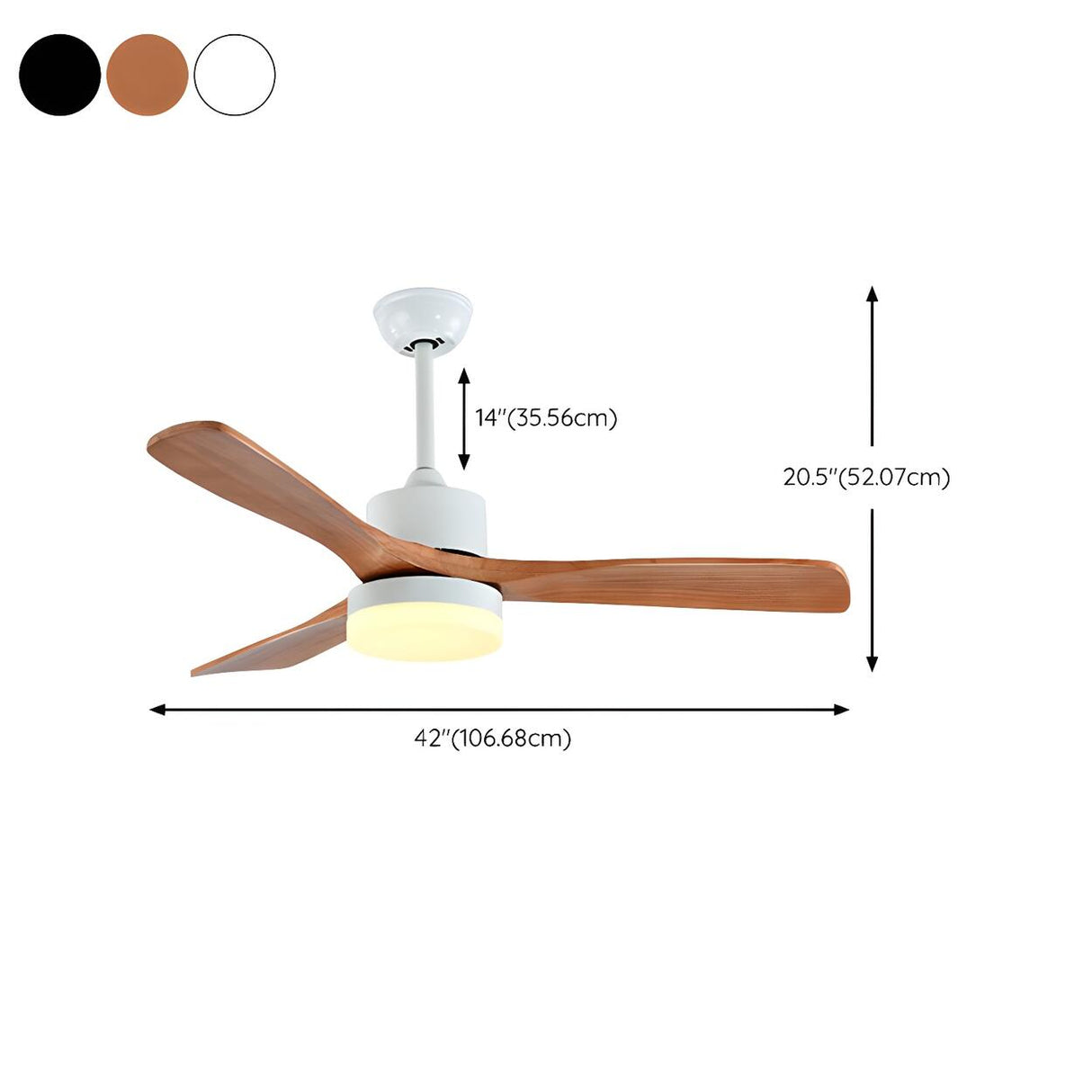 Nordic Simple Solid Wood 3-Blade Ceiling Fan with Light 