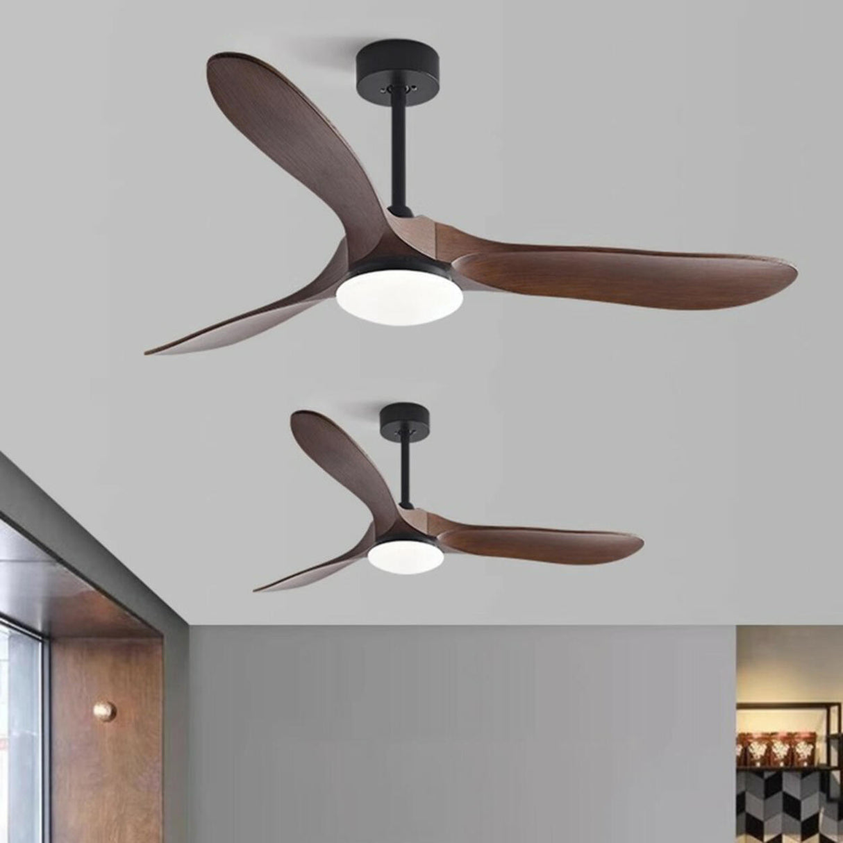 Nordic Simple Solid Wood 3 Blade LED Ceiling Fan Light Image - 1