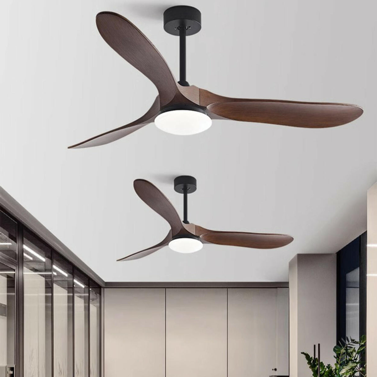 Nordic Simple Solid Wood 3 Blade LED Ceiling Fan Light Image - 13