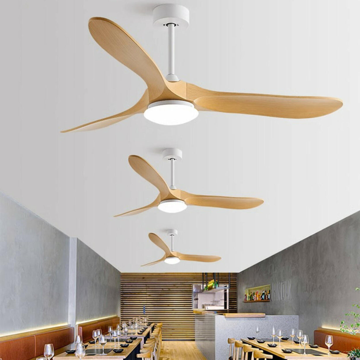 Nordic Simple Solid Wood 3 Blade LED Ceiling Fan Light Image - 14