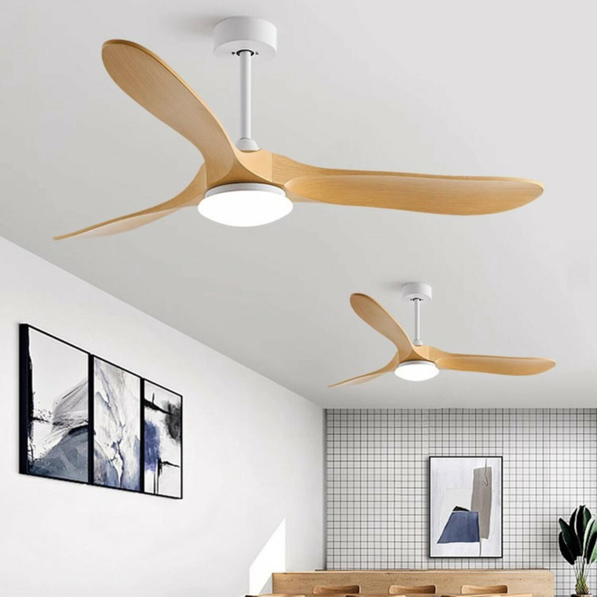 Nordic Simple Solid Wood 3 Blade LED Ceiling Fan Light Image - 2